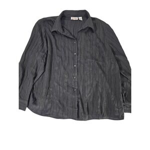 Joanna Plus Women's Black Textured Button Down Long Sleeve Blouse‎